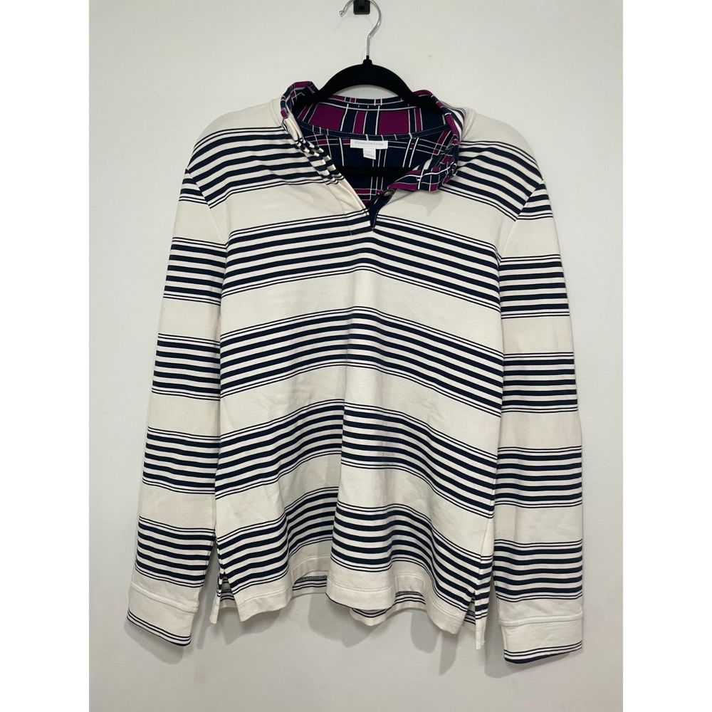 Charter Club Striped Henley with Flip Cuffs and Collar Size L